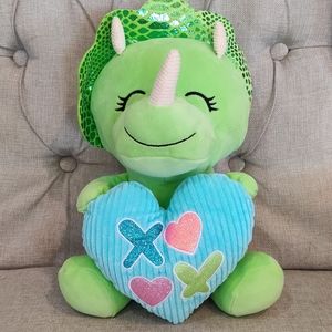 Dino Plush Green Cute Triceratops Dinosaur Stuffed Animal Valentine's Day Toy